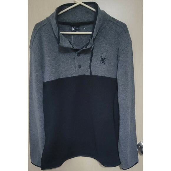 Spyder Fleece Jacket Snap Neck Black/Gray Performance Mens Size Large NWT $128 - Picture 1 of 12